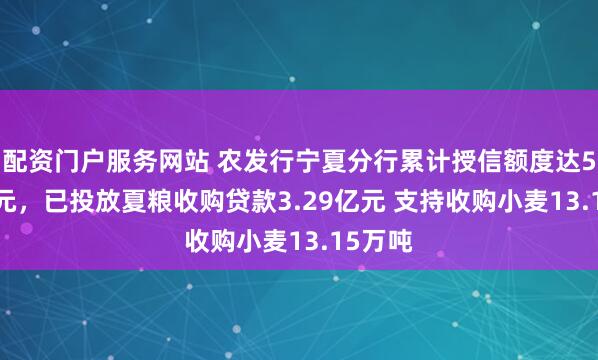 配资门户服务网站 农发行宁夏分行累计授信额度达5.31亿元，已投放夏粮收购贷款3.29亿元 支持收购小麦13.15万吨